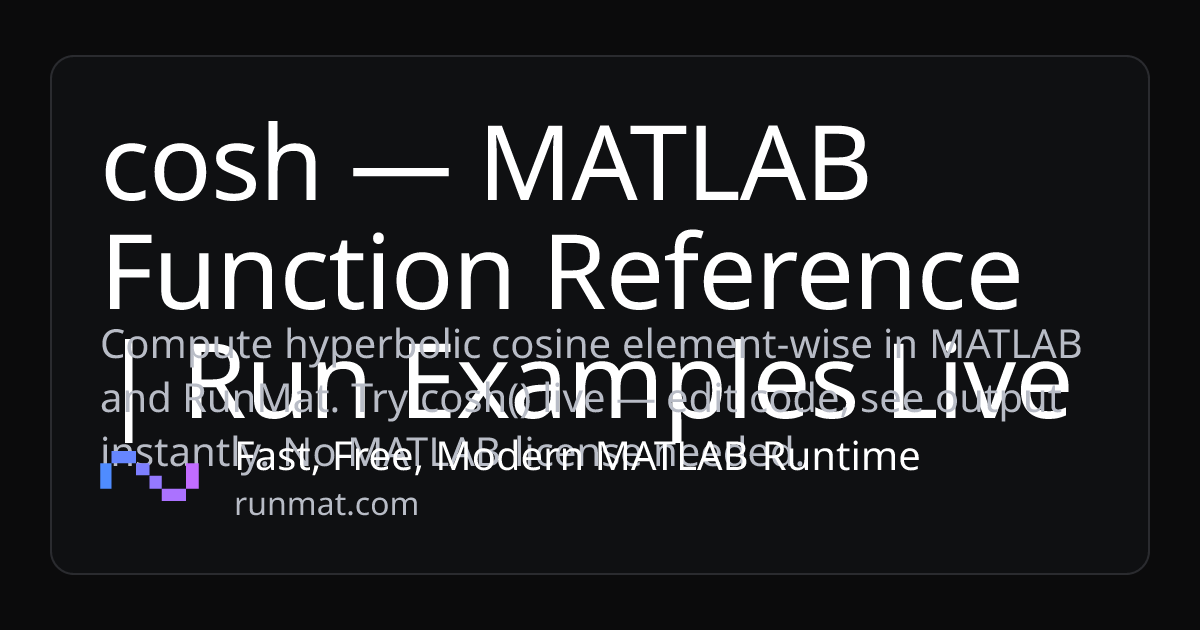 cosh — MATLAB Function Reference | Run Examples Live | RunMat