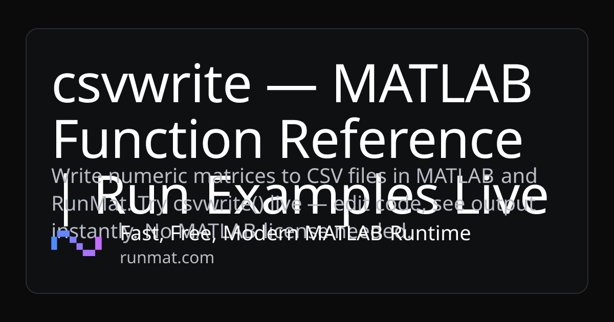 csvwrite — MATLAB Function Reference | Run Examples Live | RunMat