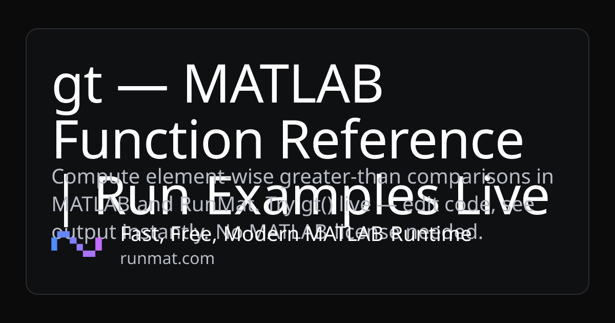 gt — MATLAB Function Reference | Run Examples Live | RunMat