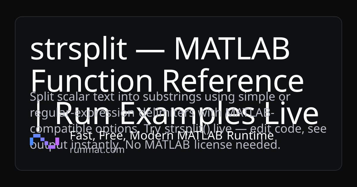 strsplit — MATLAB Function Reference | Run Examples Live | RunMat