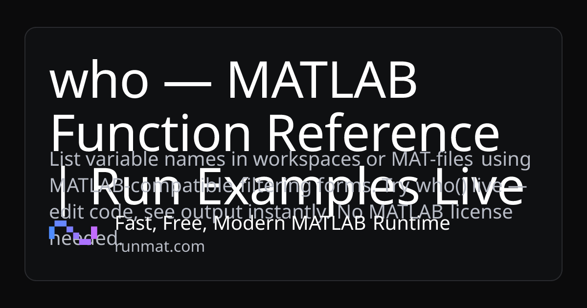 who — MATLAB Function Reference | Run Examples Live | RunMat